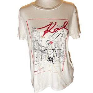 Karl Lagerfeld Paris Graphic Tee Women M Rhinestone Logo Shirt Euro Style Luxe